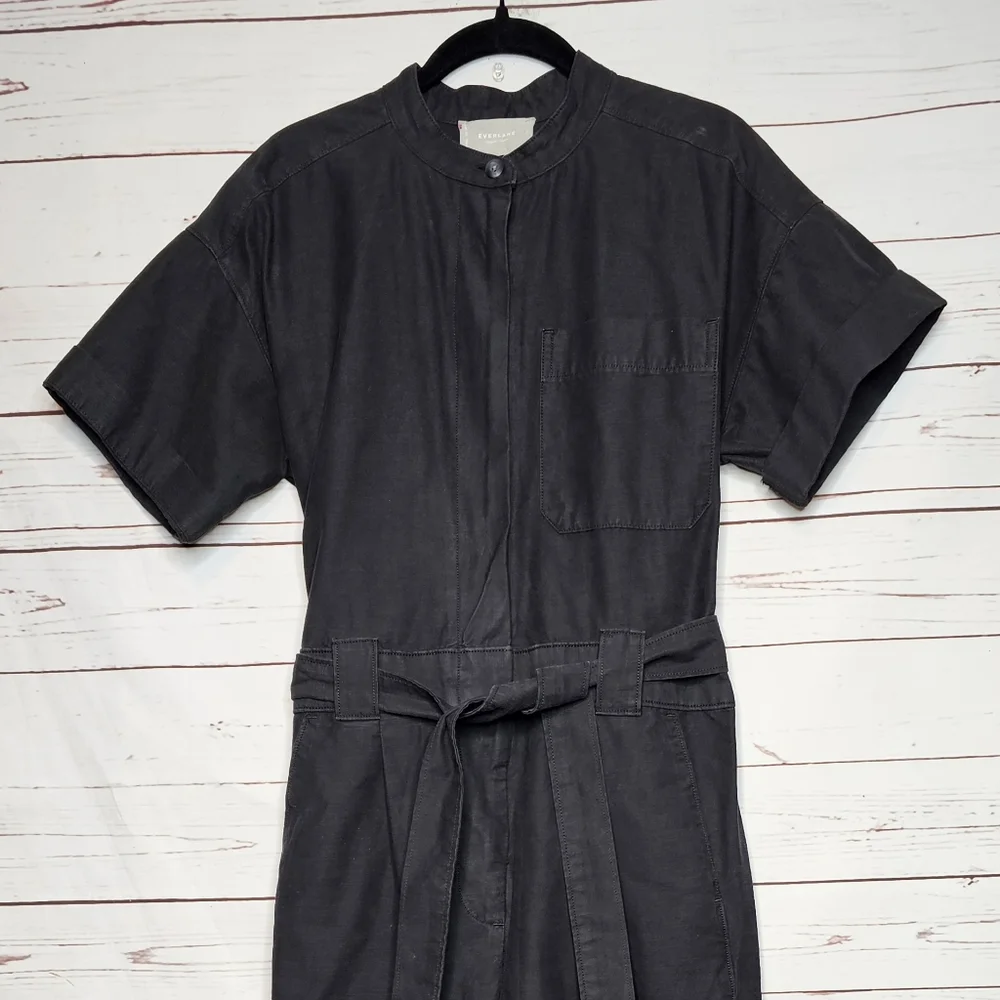 Everlane The Fatigue Black Short Sleeve Jumpsuit with Belt